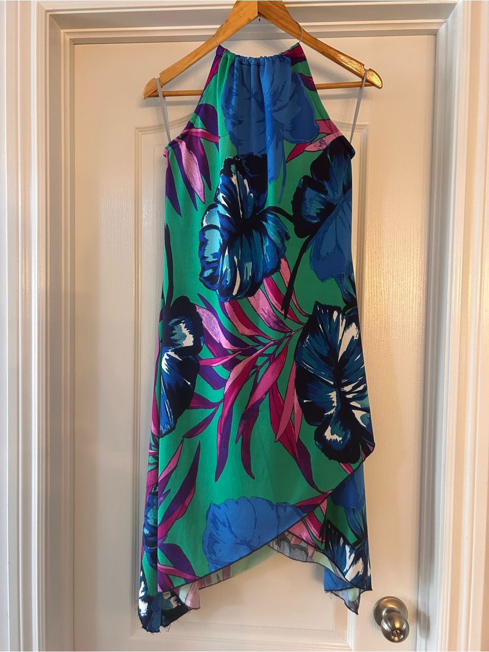 Tropical Floral Halter Dress in Teal & Blue
